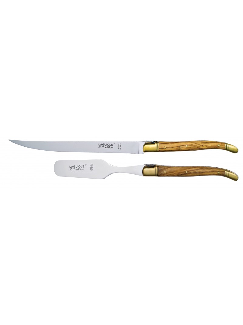 Laguiole Tradition Knife and Spatula Set - Olive Wood